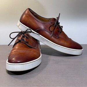 Magnate Lonzo Cognac Derby Natural Burnished Weathered Leather Lace Up Sneaker
